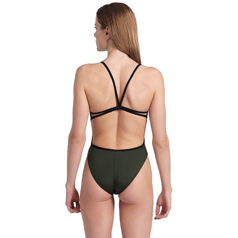 arena Solid Lace Back One-Piece Swimsuit