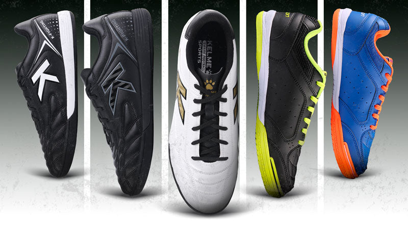 Montage of kelme futsal shoes in various colours