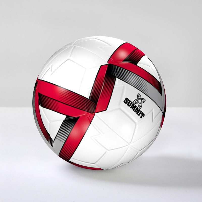 Resist football australia Soccer Ball in size 4. Red, black and silver print on white embossed panels.
