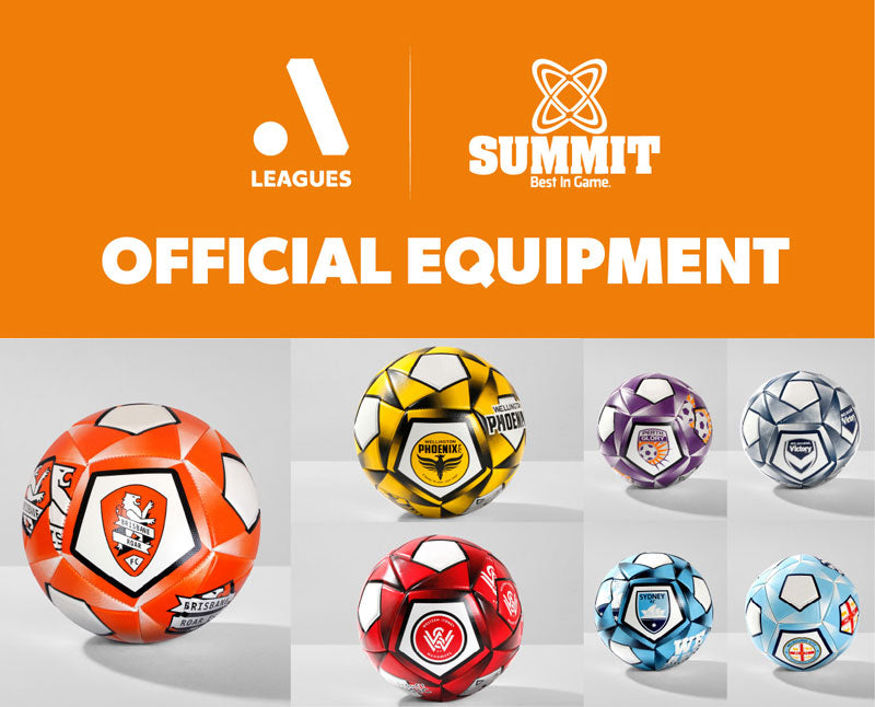 A-League official equipment. Brisbane Roar, Wellington Phoenix, Western Sydney Wanderers, Newcastle Jets, Melbourne Victory, Perth Glory and Sydney FC Soccer balls