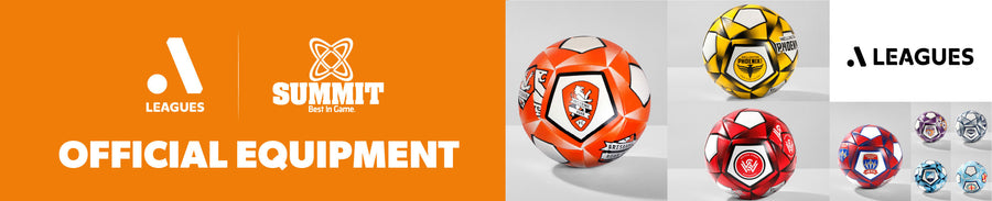 A-League official equipment. Brisbane Roar, Wellington Phoenix, Western Sydney Wanderers, Newcastle Jets, Melbourne Victory, Perth Glory and Sydney FC Soccer balls