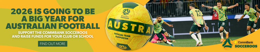 socceroos playing for World Cup 2026 with soccer ball on banner