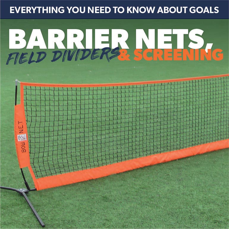 Barrier nets, field dividers and screening nets from Bownet and summit. Used for soccer, tennis and more.