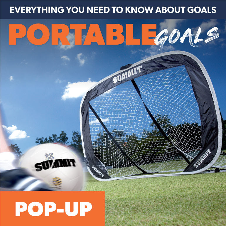 AFL target goal used by AFL player. Handball into portable AFL target goal. Pop-up goals header image for article on portable goals. SUMMIT is the original maker of the AFL and NRL target goals. Learn all about portable pop-up goals here. 