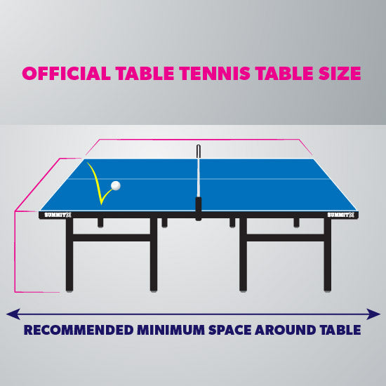 indoor tablet tennis table space showing size of table in room