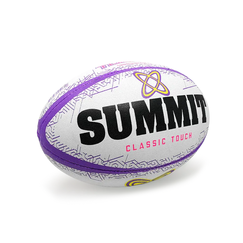 SUMMIT Touch Rugby ball. White and purple classic Touch ball Full Size.