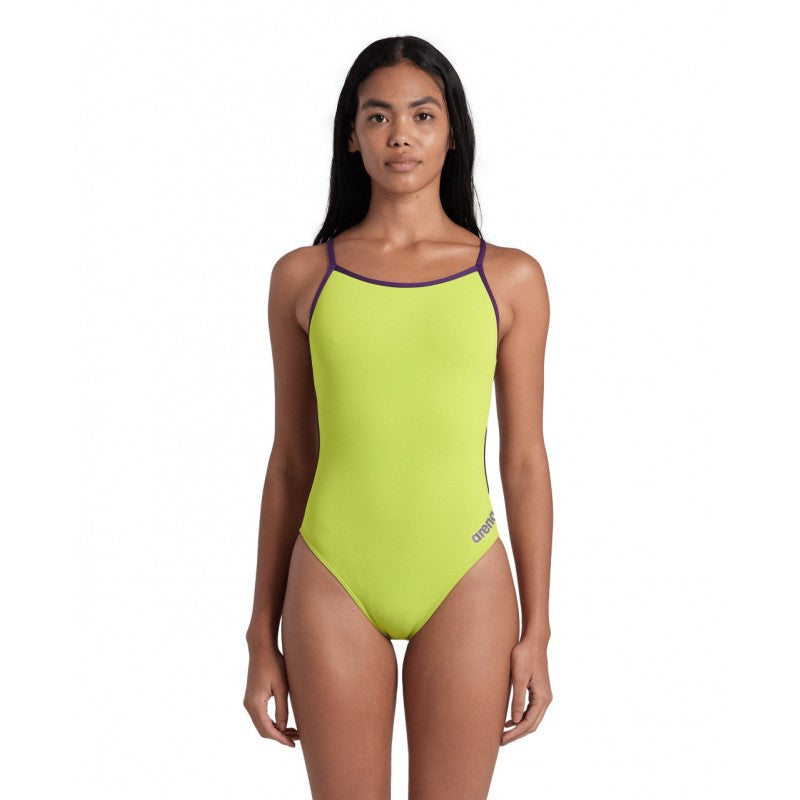 arena Womens Solid Lace Back One-Piece Swimsuit