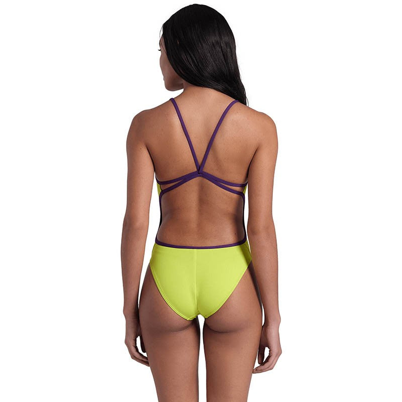 arena Womens Solid Lace Back One-Piece Swimsuit