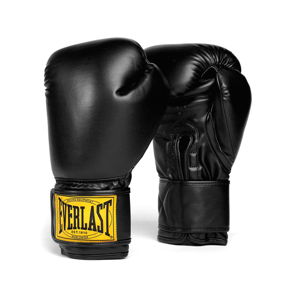 Black boxing gloves with Everlast logo on a white background