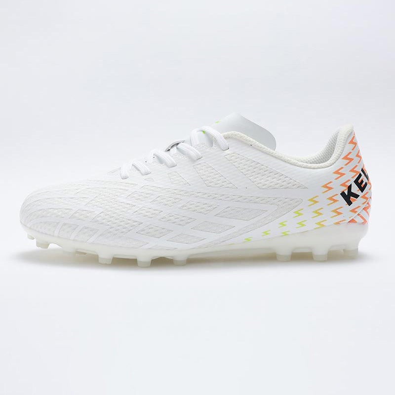 KELME Bolt Sr Football Boots in white, side view of single shoe