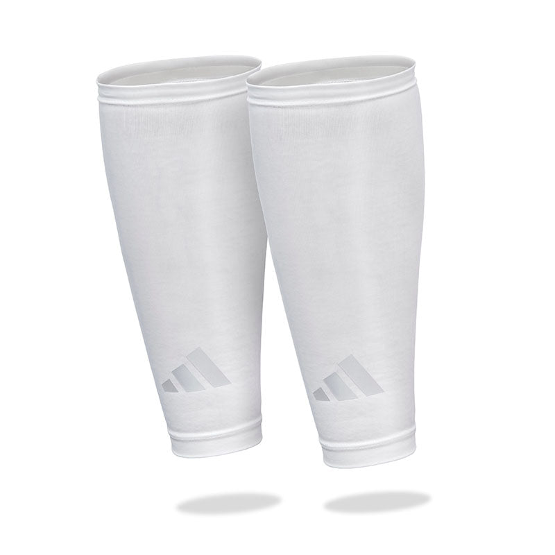pair of aeroready Calf Sleeves in white, with adidas logo 