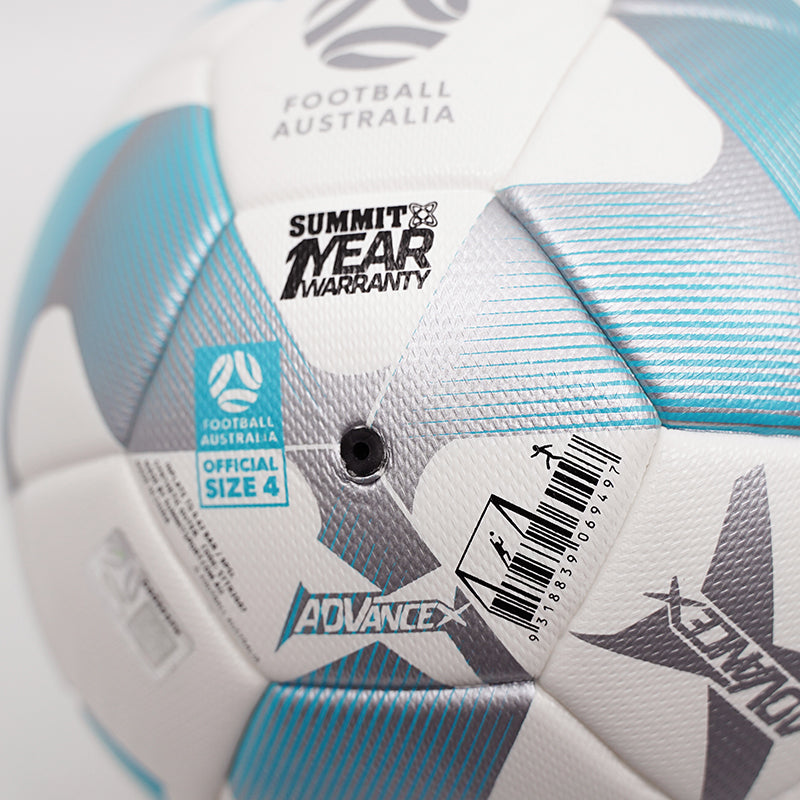 SUMMIT Advance X size 4 professional football. Close up of valve panel.
