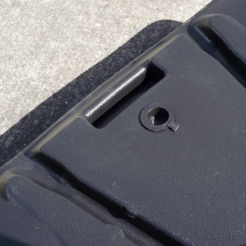 Close up of netball stand base showing where you fill with water or sand
