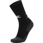 Black Crew sock with non slip grip pads. Crew length sock by kelme in Black from front angle. 