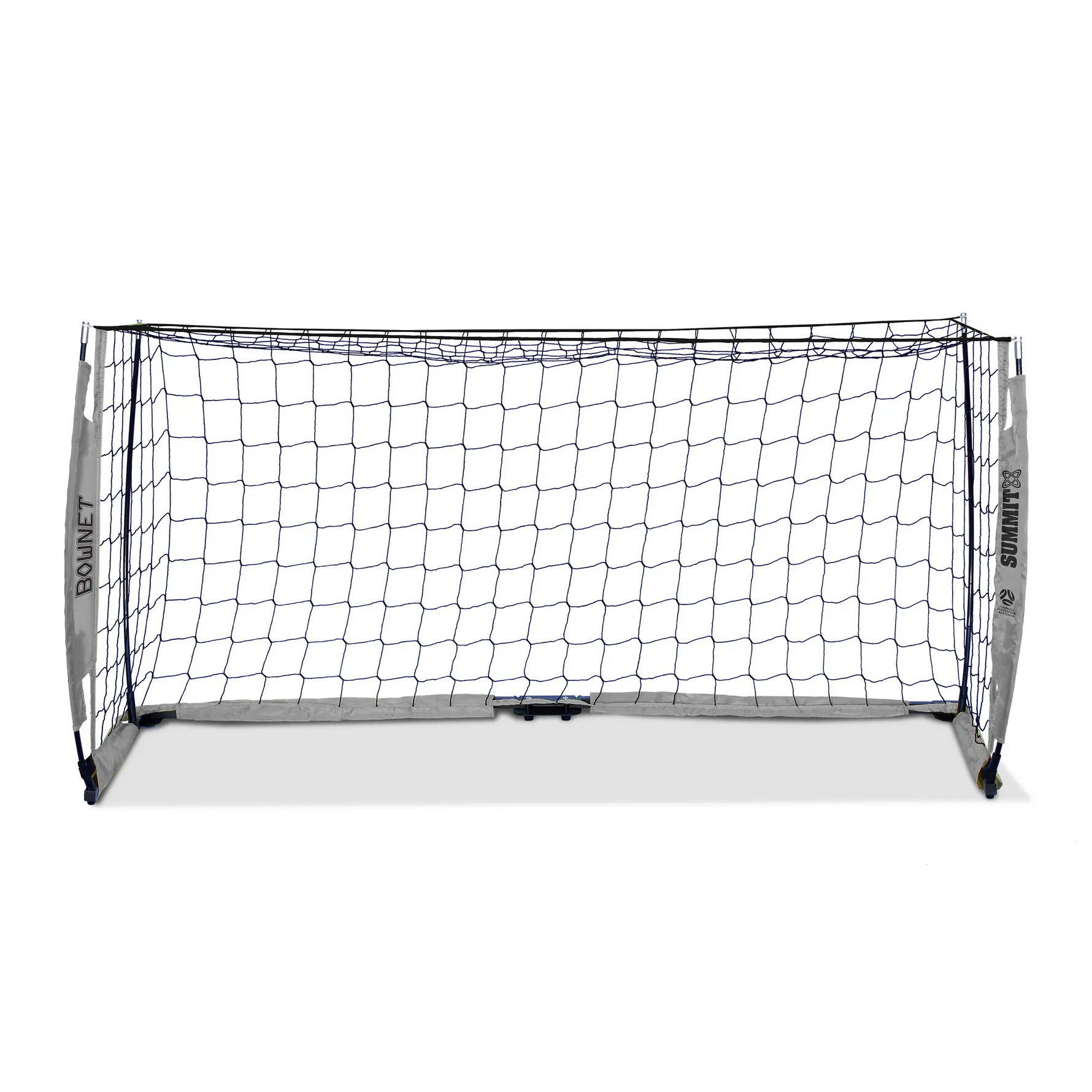 Bownet 1x2m portable soccer goal front. Football Australia approved 100cm x 120cm goal by SUMMIT Sport.