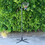 Netball stand against a leafy green background