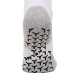White full length grip socks showing grip on base of sock to stop slipping in soccer boot.