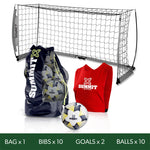 Football Australia Official 2m x 1m Goal Pack by SUMMIT Sport, including 2 bownet goals, 10 soccer balls, 10 bibs and 1 ball-bag.