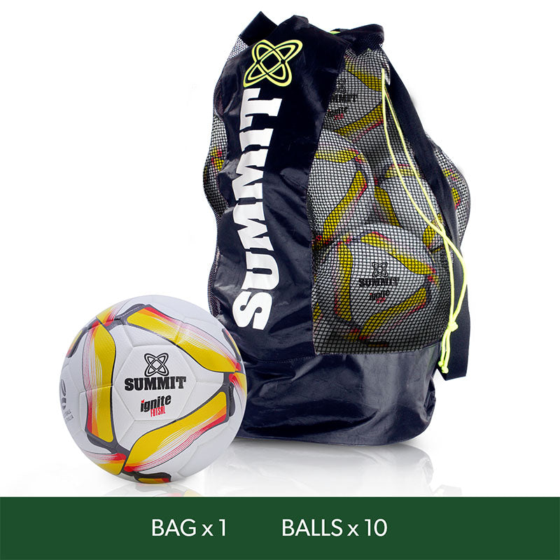 Football Australia Futsal Ball Senior Pack including 10x premium futsal balls and a heavy duty ball bag