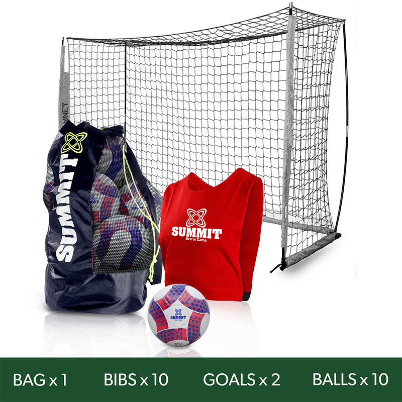 Football Australia junior Futsal Pack, with 10 futsal balls, 2 bownet 3x2 metre goals, 10 bibs and 1 ball carry bag.