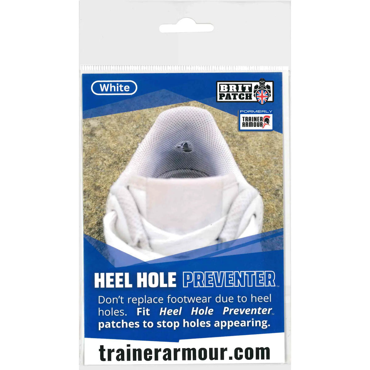 Packaging of a heel hole preventer for shoes - white colour - with a white background.