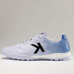 KELME Neo Sr Turf Boots for artificial surfaces - in grey and blue colour. Side view of single shoe.