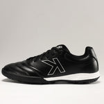 KELME Neo Sr Turf Boots for artificial surfaces - in black and white colour. Side view of single shoe.