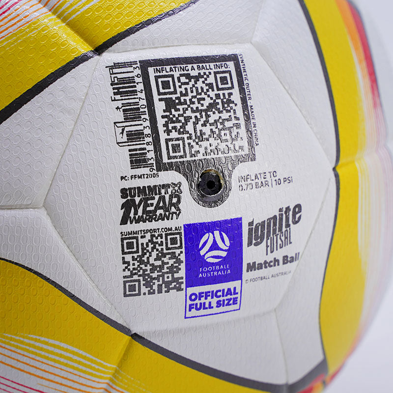 Close up of SUMMIT Football Australia Ignite Futsal Ball valve panel
