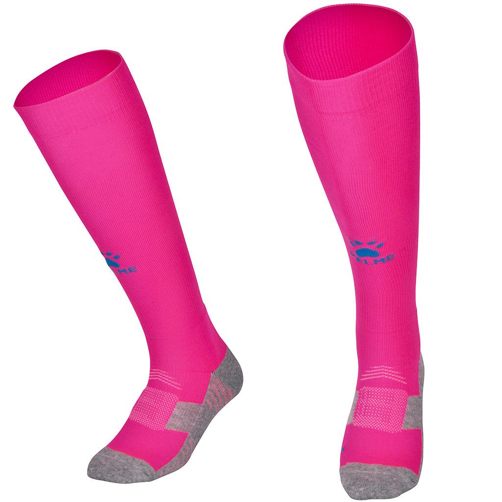 Kelme Football Socks Full Length - pink colour with sea blue logo. Available at summit sport.