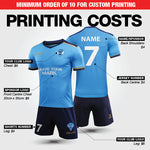 Printing costs to add names, numbers and logos to soccer teamwear