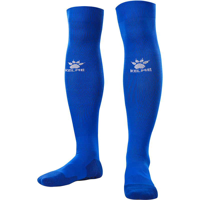 Kelme Football Grip Socks Blue long front image. Football knee high grip socks for professional soccer players
