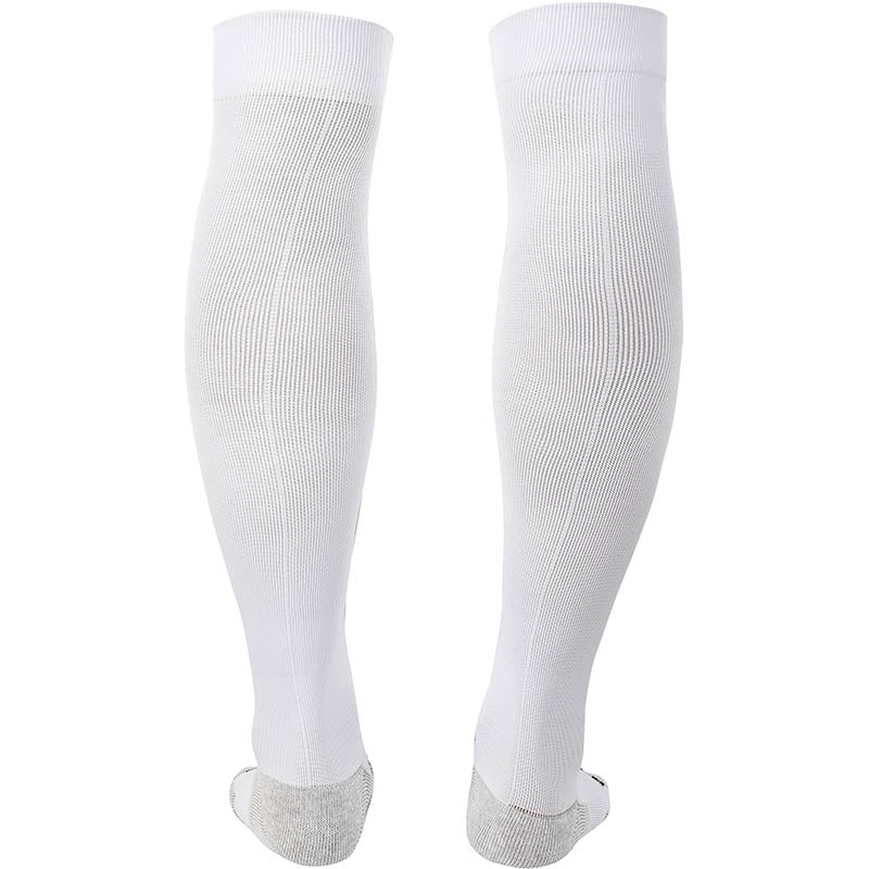 White football grip socks used for football. Long knee high football grip socks used for soccer players.