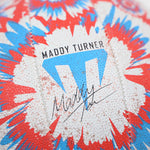 Tie-dye pattern with 'Maddy Turner' branding and signature