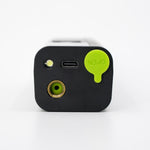 close up of needle storage compartment, needle insertion point, LED light and USB port 