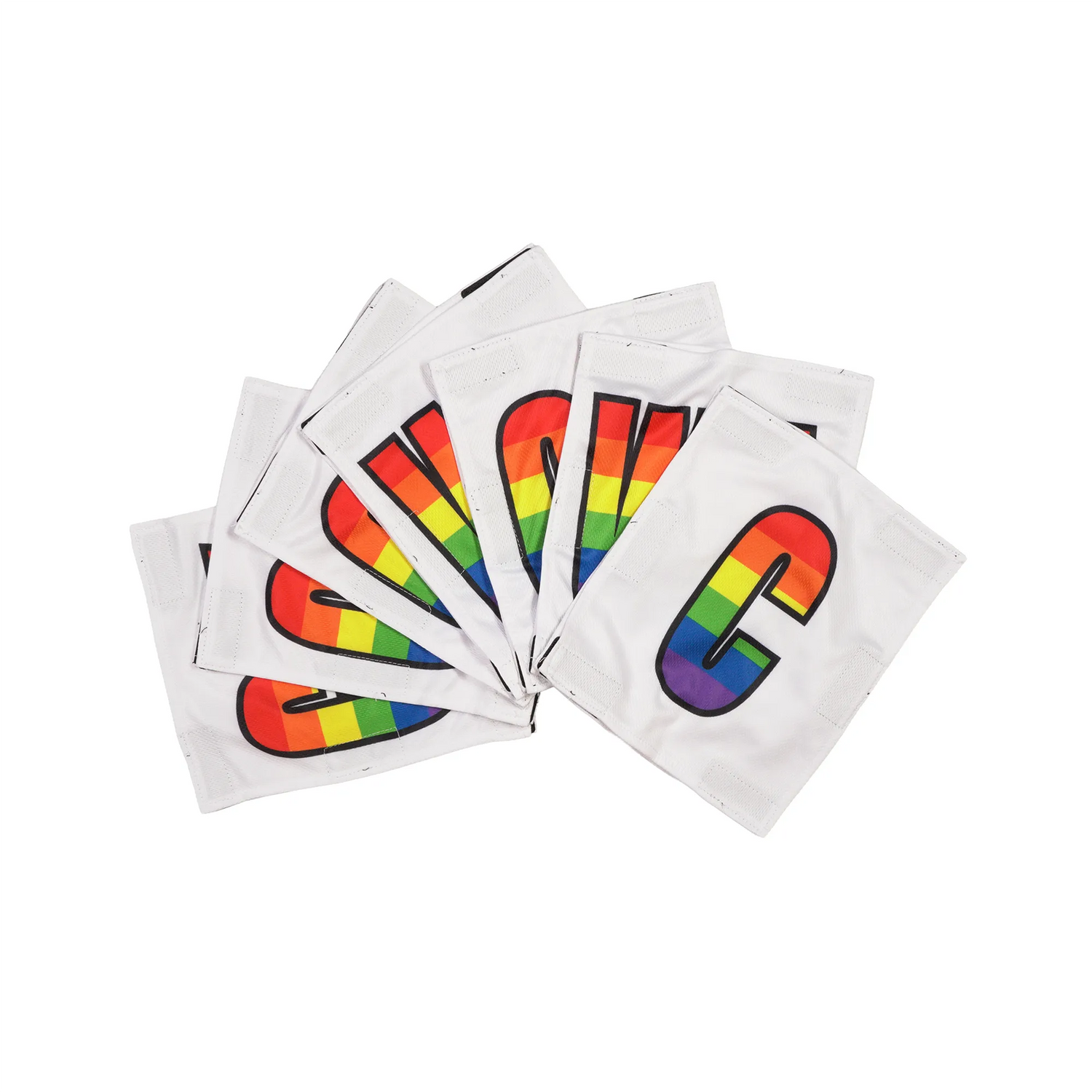 Netball dress team patches in white with rainbow printed positions