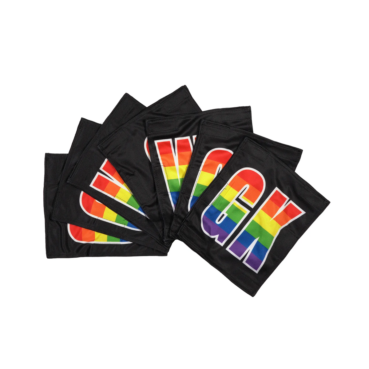 Netball dress team patches in black with rainbow printed positions