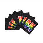 Netball dress team patches in black with rainbow printed positions