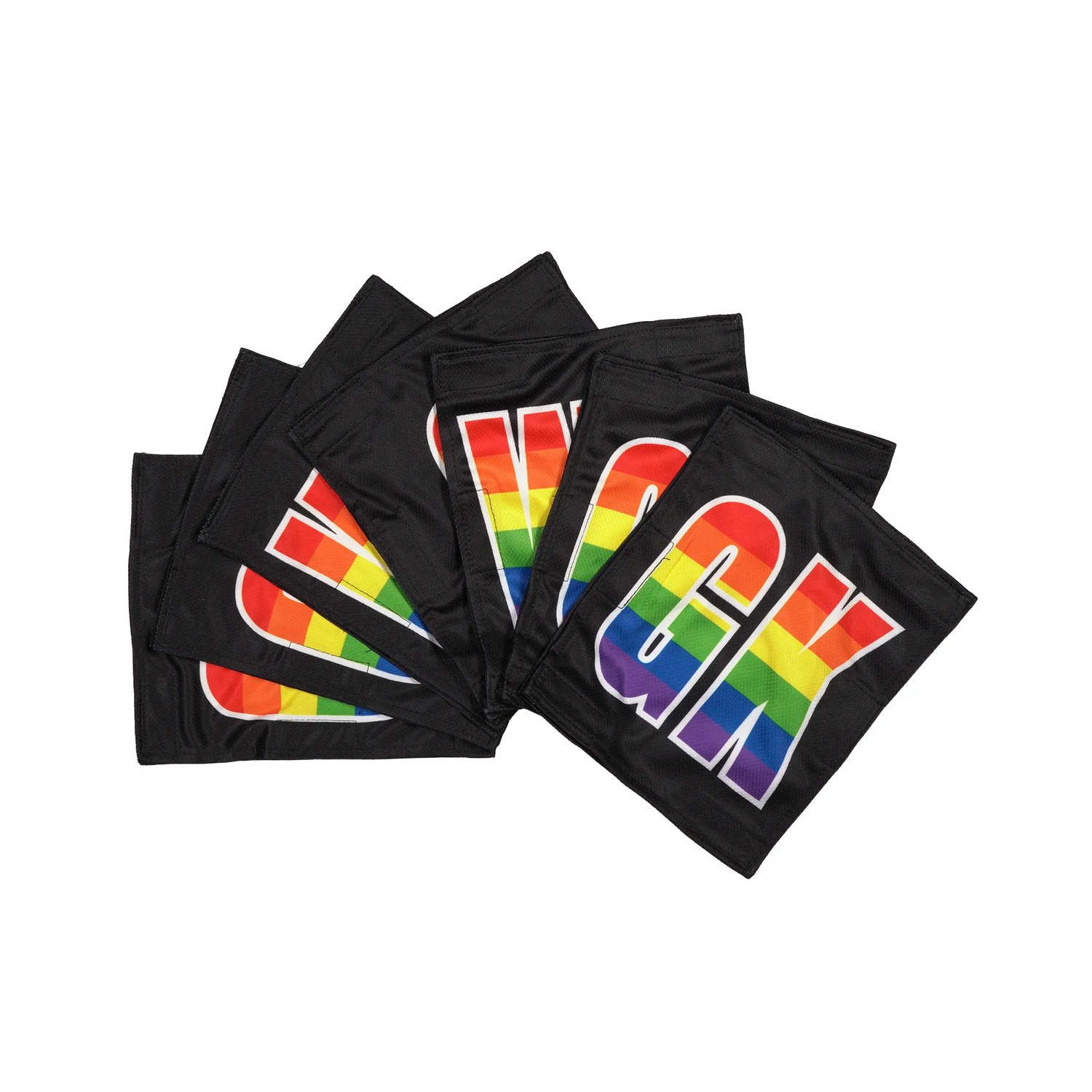 Netball dress team patches in black with rainbow printed positions