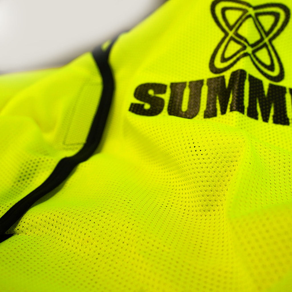 Close up of fluro mesh on sports bib