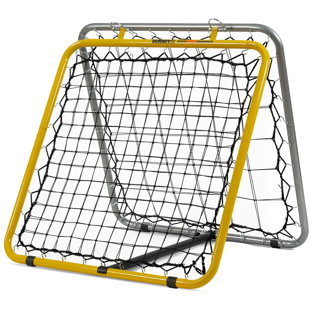 Summit rapid reflex rebounder, silver and yellow portable freestanding sports rebound net
