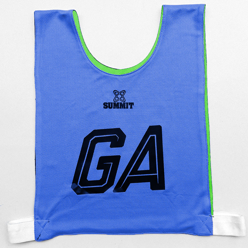 Reversable netball bib in blue and green. GA print for Netball Club.