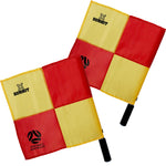 Soccer Linesman Flags are a pair of flags in highly visible colours for your referees and officials. Approved by Football Australia for matches and games. Bright yellow and orange with steel shaft and foam handle. 