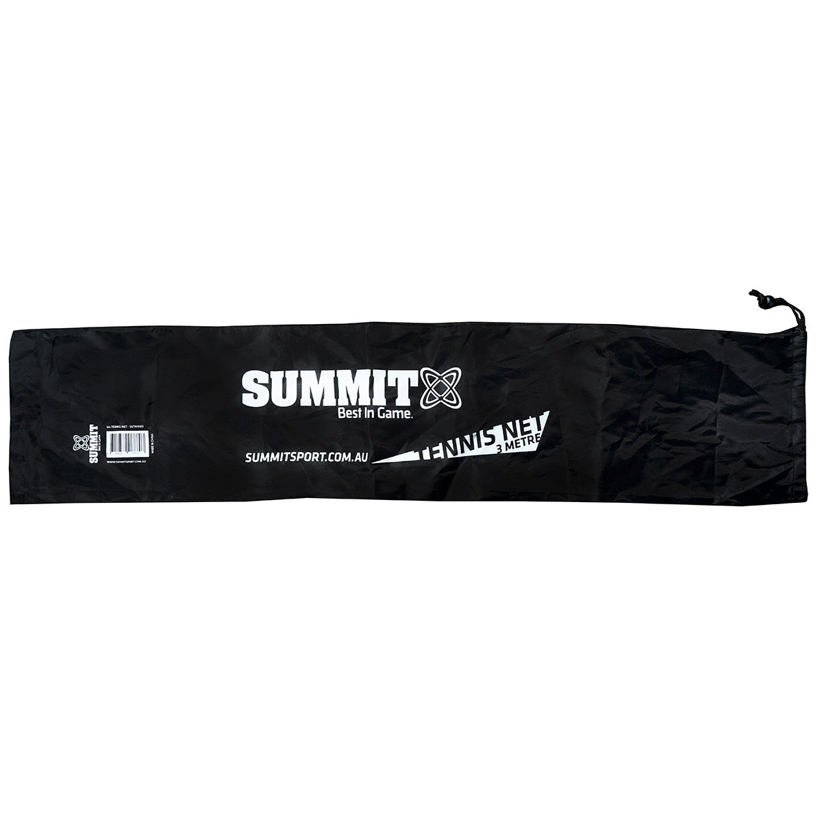 Black tennis net bag with Summit Sport branding on a white background