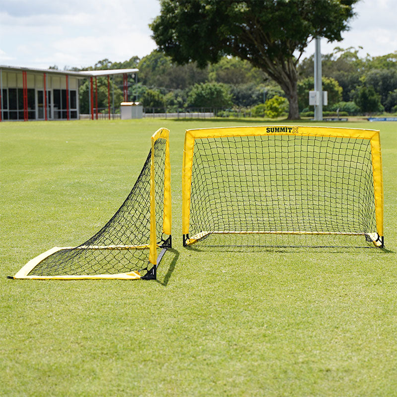 Set of two 4FT SUMMIT x Football Australia rectangular goals on a soccer field