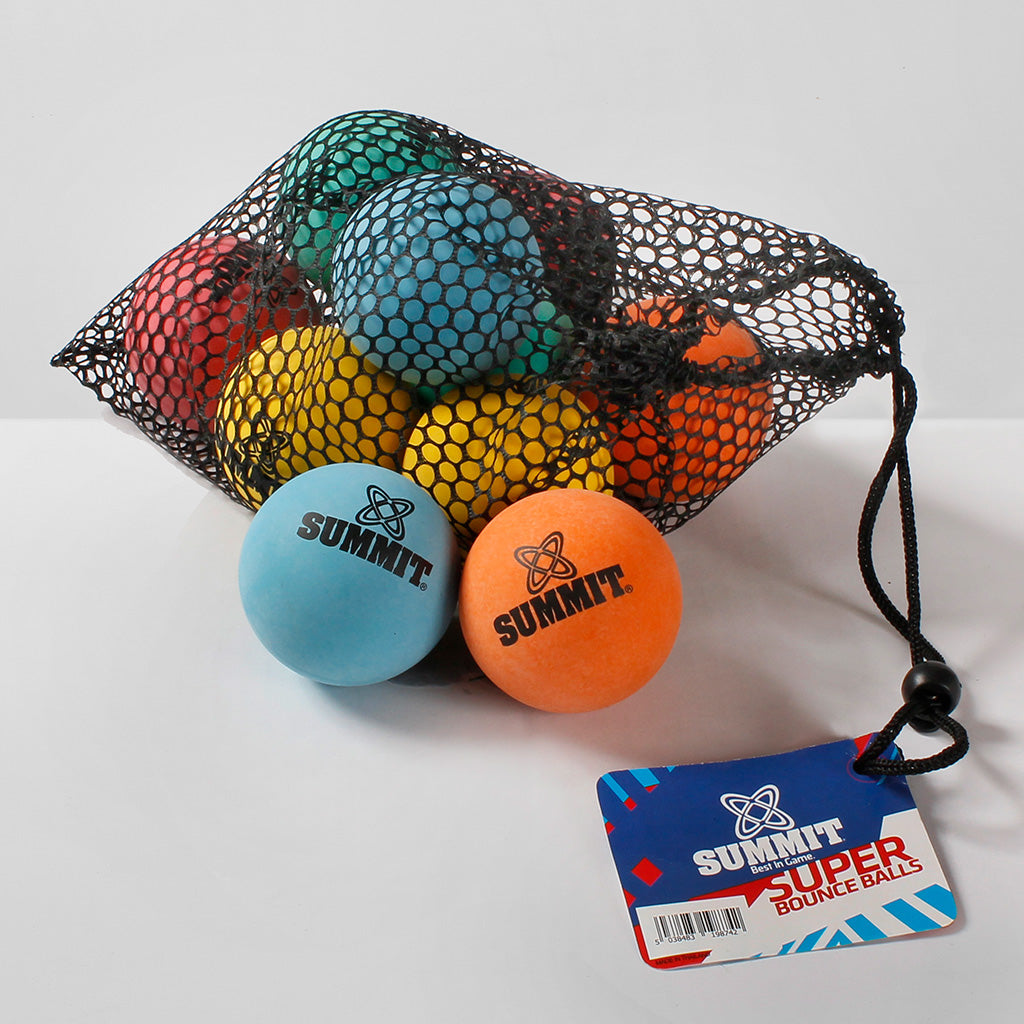 Handballs - Rubber School Bounce Balls.
60mm School Bounce Balls in house colours that come in a mesh storage bag. With 10 balls per pack