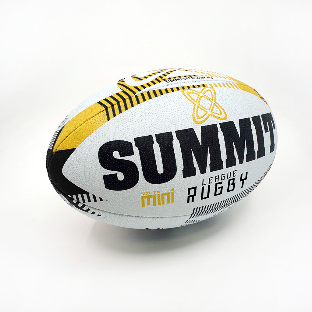 SUMMIT Advance Rugby League Ball size 3, in yellow, black and white. Intensive Training Rugby Ball, pimple pattern with superior grip