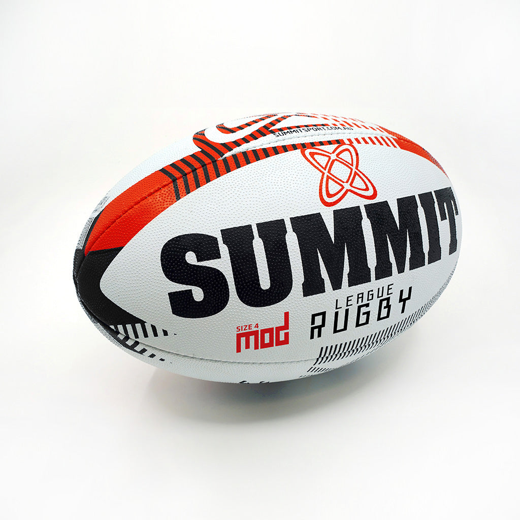 SUMMIT Advance Rugby League Ball size 4, in red, black and white. Intensive Training Rugby Ball, pimple pattern with superior grip