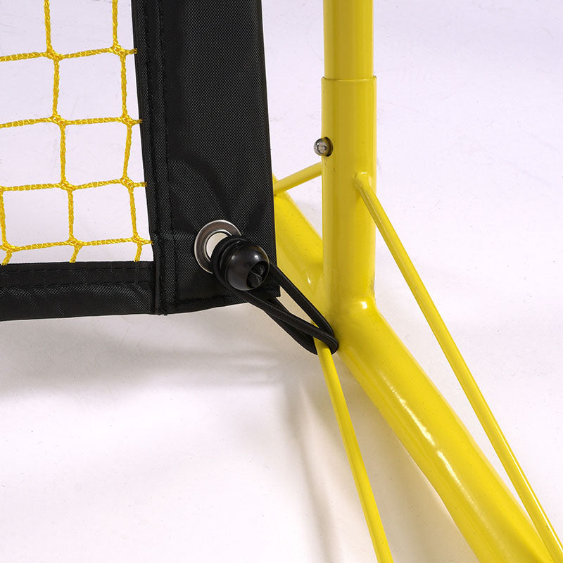 Close-up of knotless polyester net, Oxford fabric sleeve and yellow metal frame