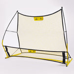 Side view showing angled football australia rebounder net for low and high ball return