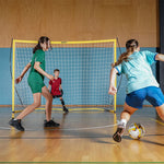 Football Australia 2x3m flex futsal goal in use on indoor futsal court. Kids playing soccer using the SUMMIT Football Australia Flex Soccer Goal indoors. 